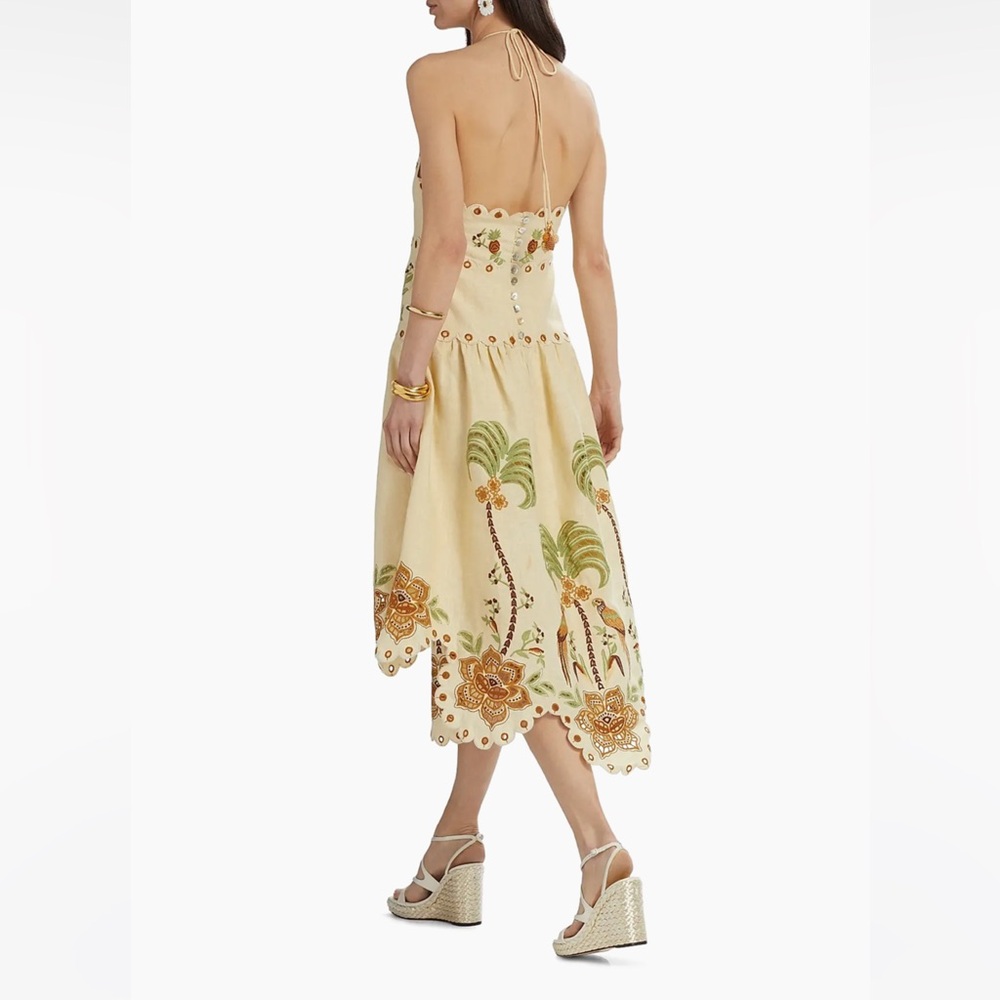 FARM RIO Delicate Forest Sand Richelieu Embroidered Midi Dress Size XS - Picture 7 of 9